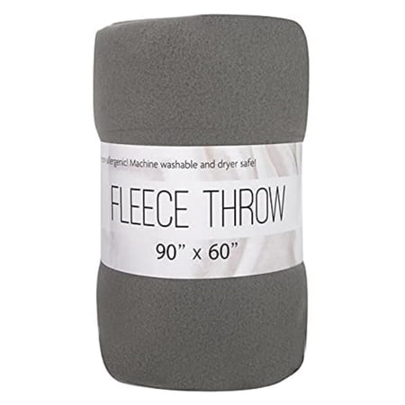 Solid Color 90"L x 60"W Fleece Throw Blanket for Fall, Winter, Spring, Summer, Men, Women, Children, Homeless, Charity Donation Drives in Grey