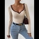 thumbnail image 5 of Camiseta de Larga con Escote Corazón para Mujer, de Punto Acanalado y Ribete en Contraste. Albaricoque S, 5 of 8