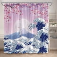 thumbnail image 4 of Japanese Style Shower Curtains Pink Cherry Blossom Floral Sea Waves Mount Fuji Scenery Modern Polyester Bathroom Curtain r, 4 of 7