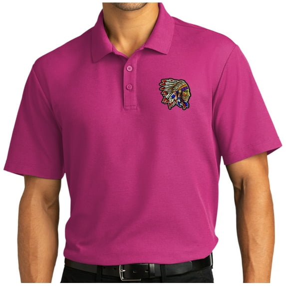 Mens Indian Big Chief Motorcycle Patch Short Sleeve Polo Shirt, 4XL Wildberry