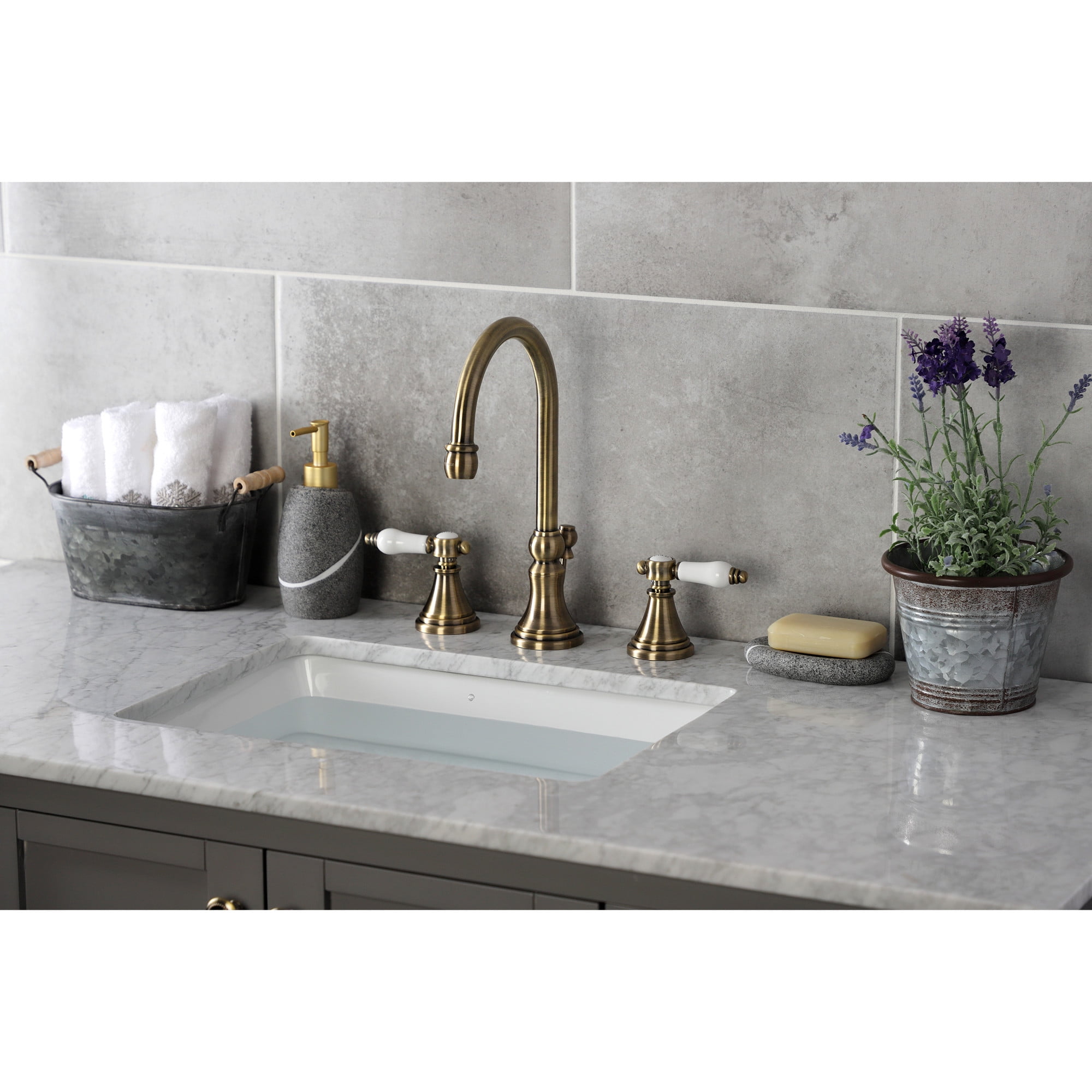 Kingston Brass KS2983BPL Bel-Air Widespread Bathroom Faucet with Brass Pop-Up, Antique Brass