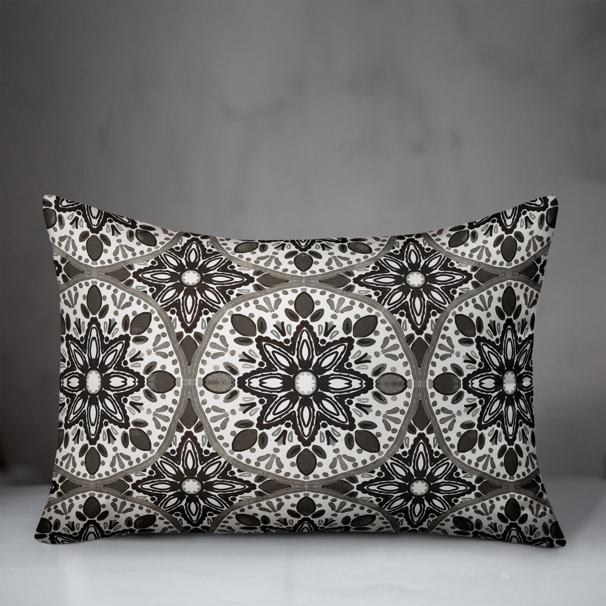 Creative Products Faded Black Gray Medallions 14x20 Indoor / Outdoor Pillow