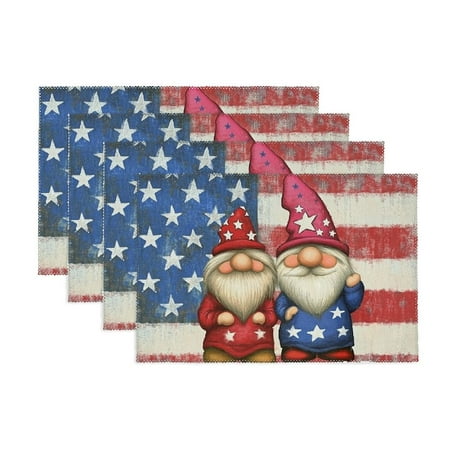 

Creowell Gnome Memorial Day Independence Day Placemats Set of 4 Stars Patriotic America Table Decorations Table Mats 11.8*17.7in