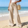 thumbnail image 5 of Pounoo Women's Linen Blend Drawstring Waist Wide Leg Pants, Casual Lightweight Trousers with Pockets for Summer and Resort Wear Gift, 5 of 9