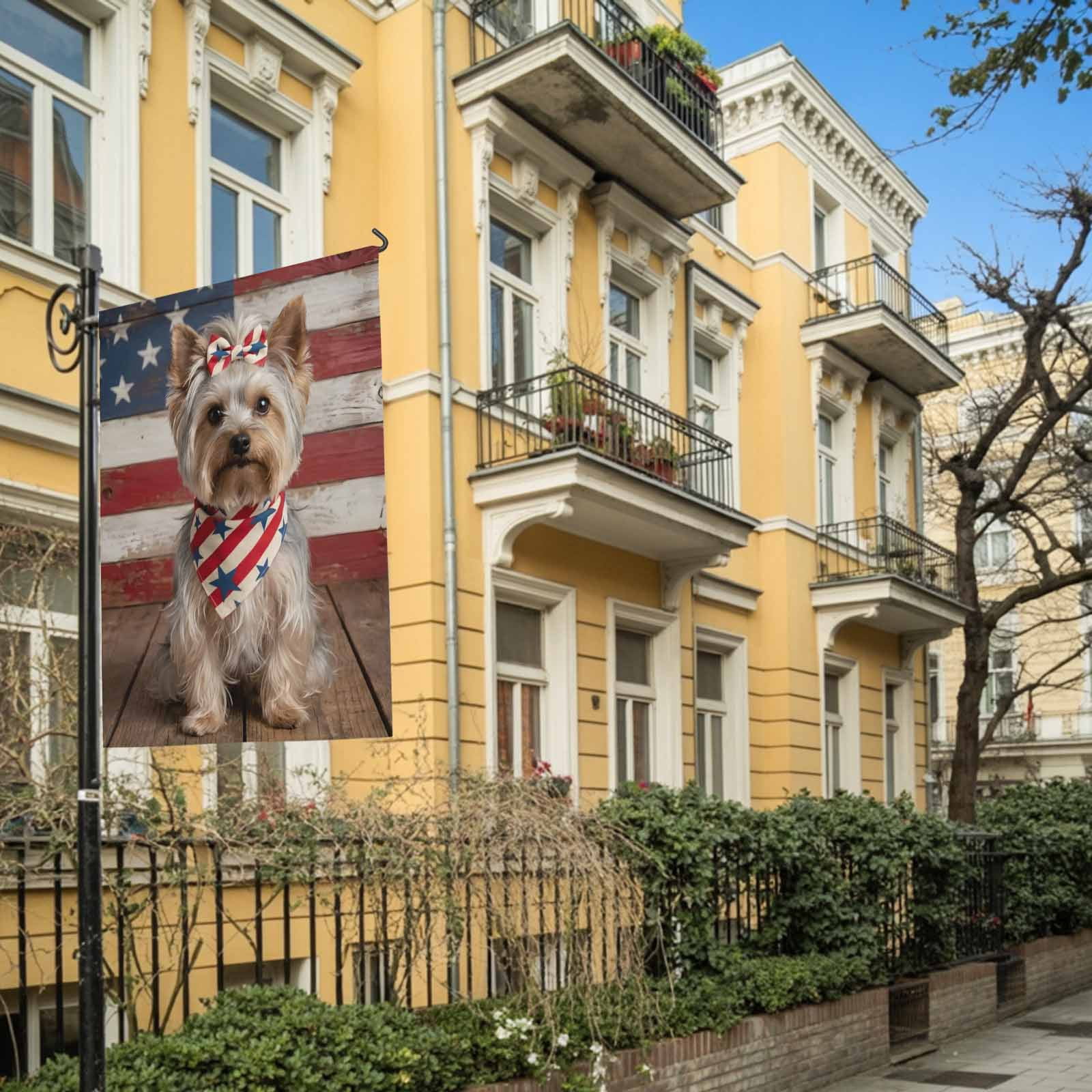 Patriotic Yorkshire Terrier House Flag 28 x 40 Inches, Independence Day American Flag Weather Proof Outdoor Patio Flags Double Sided Small House Decoration for Yard Lawn Outside Home