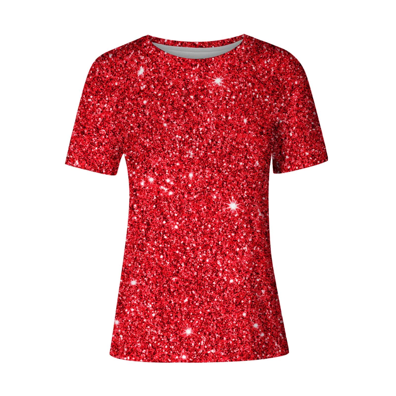 Miluxas Womens Sequin Tops Short Sleeve Shimmer Glitter Tops