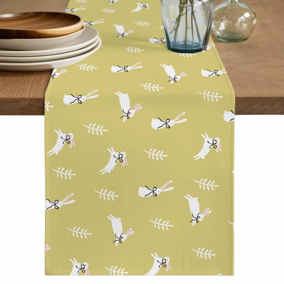 Table Runner 48 Inches Long for Kitchen Dining, Yellow Spring Easter Dresser Scarf Farmhouse, Dining Table Decorations for Wedding/Parties, Cute Bunny Botanical 13 x 48 In