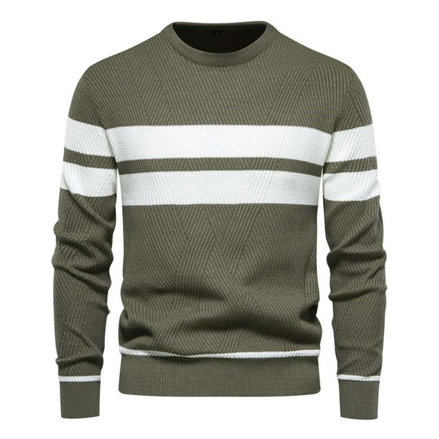 GigrtiJin Chandail Rayé pour Hommes Col Rond Colorblock Slim Chandails d'Hiver Thermiques Chauds Tricotés