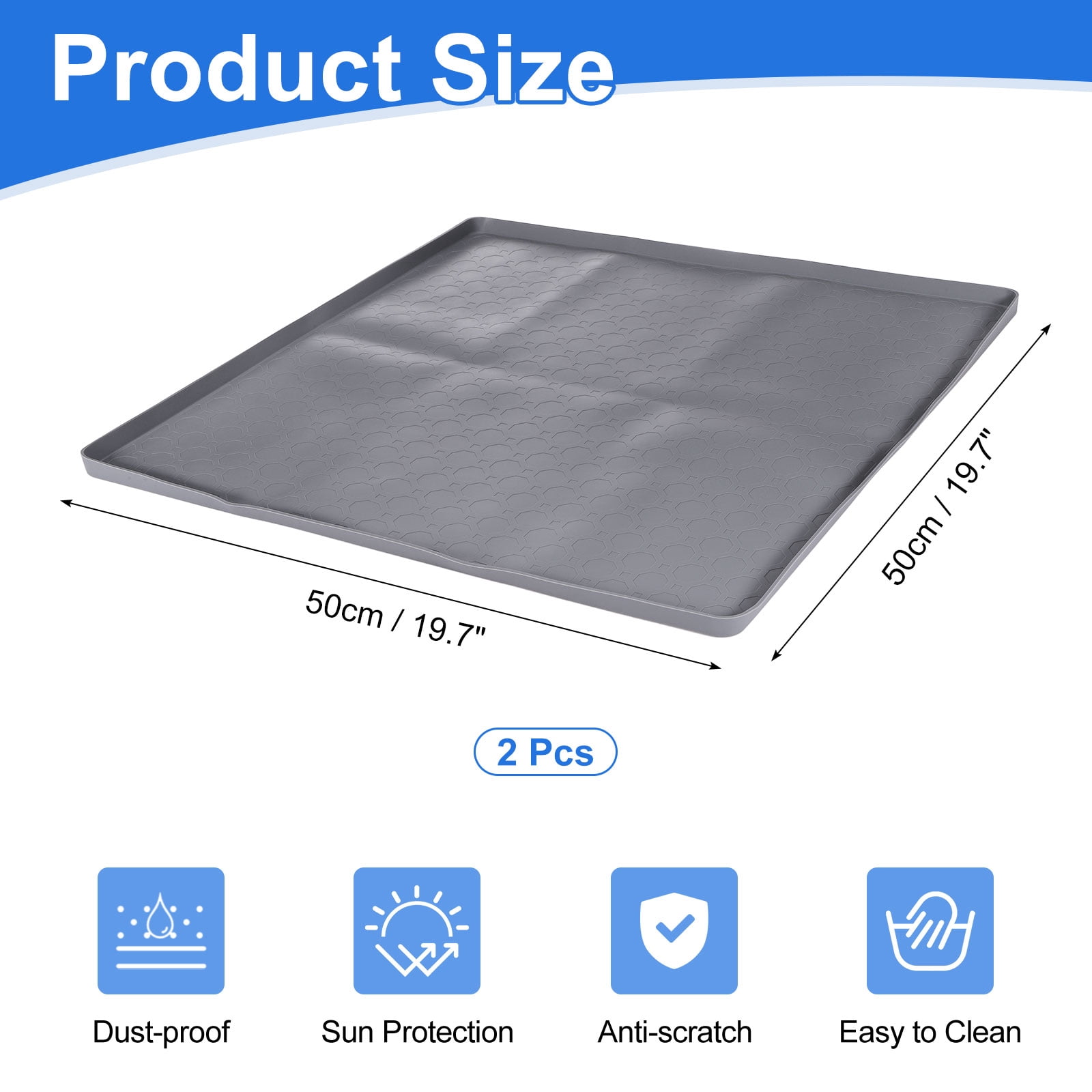 Uxcell 2Pcs Washer and Dryer Top Protector Mat (19.7" x 19.7") - Non-Slip Heat-Resistant Leak-Proof Washable, Silicone Washing Machine Top Cover Pad for Home/Kitchen/Laundry Room, Gray