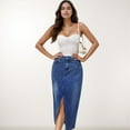 thumbnail image 7 of Women's High Waist Denim Midi Skirt with Front Slit Detail and Faded Wash Finish - Medium, Blue, 7 of 7