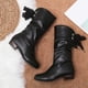 thumbnail image 5 of Botas de mujer botas de caballero, tacón bajo, punta redonda, cordones en la parte trasera, cálidas, de manga media, para la nieve, para correr, botas de vaquero., 5 of 6