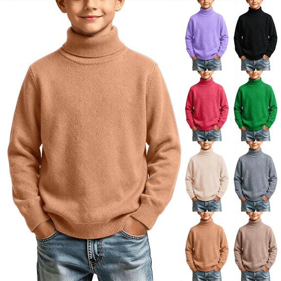 1-13Y Kids Turtleneck Sweaters Casual Long Sleeve Knit Pullover for Boys Girls Base Layer Tops Fall Winter Warm Comfy Sweaters