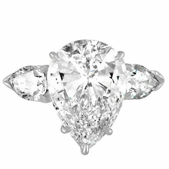 HeartsAndYou 3ct Pear Cut Moissanite Accents Trilogy Engagement Ring for Women 18k White Gold over Silver
