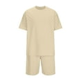 thumbnail image 3 of VBTAPA Mens 2 Piece Outfits Solid Casual Tracksuit Shorts Fashion Summer Sweatsuit Oversized Short Sleeve Textured T Shirt and Shorts Set Prime Sale Khaki XXXL, 3 of 7