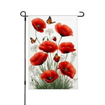 JOOCAR Linen Garden Flag with Red Poppies and Butterflies for Spring Summer Home Outdoor Garden Yard Door Decor 12x18 inch
