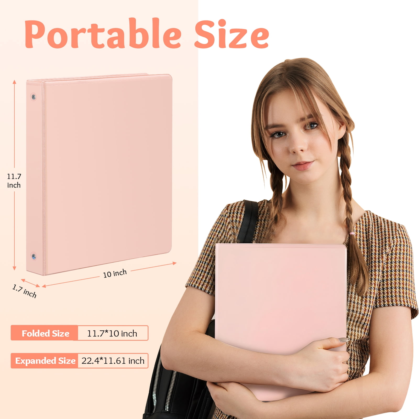 Comix 1 inch 3-ring Binder,Round Ring, 200 Sheets Capacity, 6 Pack Light Pink