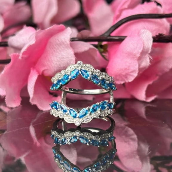 London Blue Topaz Wedding Ring Jacket 925 Sterling Silver Engagemnet Ring Enhancer