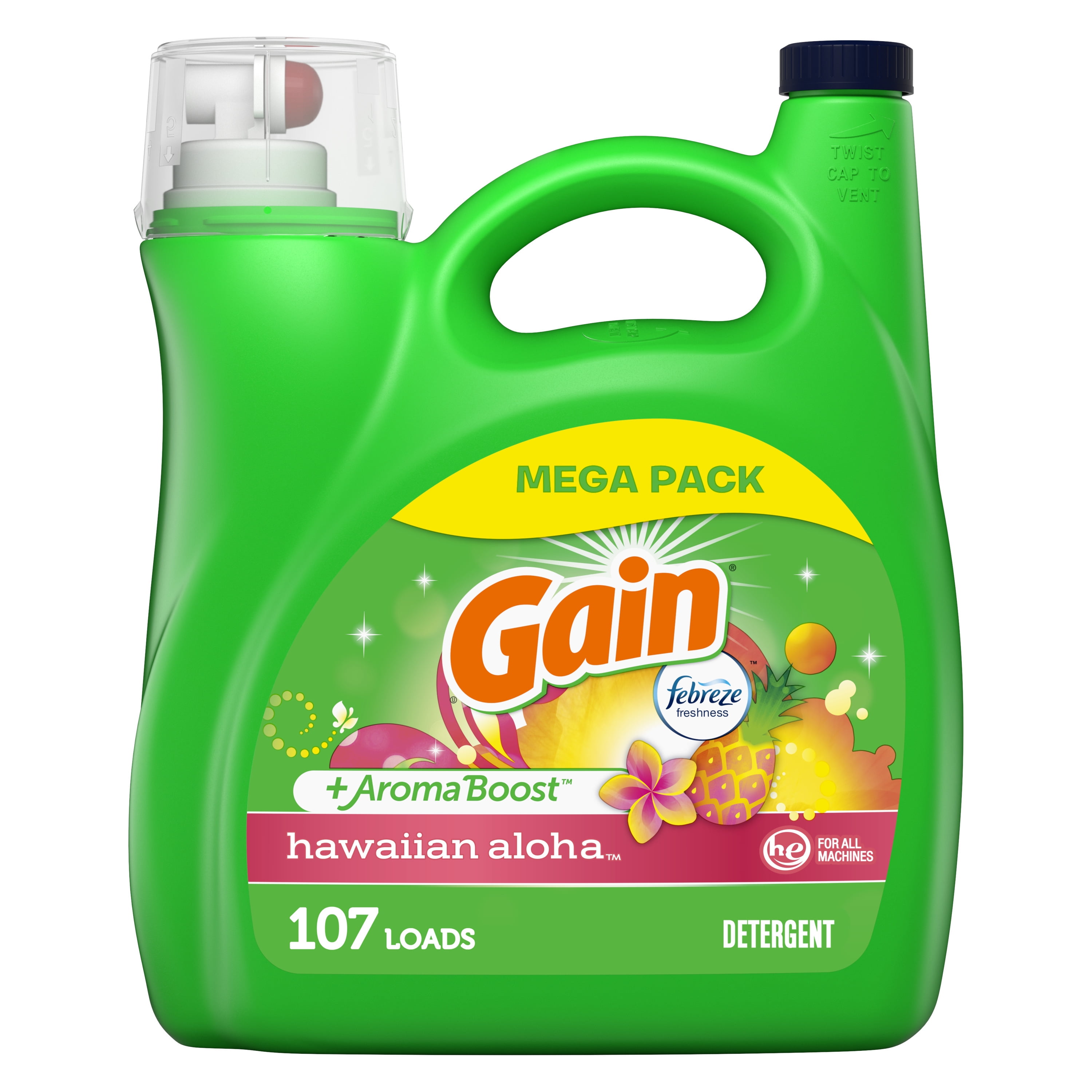 Gain Liquid Laundry Detergent, Hawaiian Aloha, 107 Loads, 154 fl oz