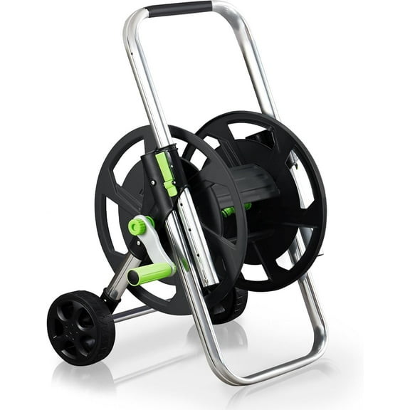 Garden Hose Reel Cart, Holds 75-150 Feet of 5/8-Inch Hose, Portable Hose Reel Cart With Wheels,Adjustable Handrail, Quick Hose Connector