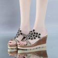 thumbnail image 3 of Wedge Sandals for Women Bohemian Rhinestone Platform Shoes High Heeled Slip On Walking Shoes, 3 of 8