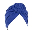 thumbnail image 1 of Minnieouse Turbante tejido nudo estilo étnico musulmán Hijab sombrero Donut cubierta diadema gorras Bonnet decoración del cabello para mujeres Sombreros azul real Minnieouse AP011270-08B, 1 of 6