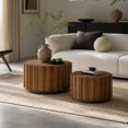 thumbnail image 2 of Leumius Round Nesting Coffee Table Set of 2, Wood Accent Tables with Vertical Slatted Body, Rustic Farmhouse Side Tables for Living Room Walnut, 2 of 7