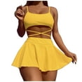 thumbnail image 4 of Jacenvly Plus Size Swimsuits for Women 2Pcs Bathing Suits Tankini Swim Dress with Low Waist Shorts Yellow, 4 of 7