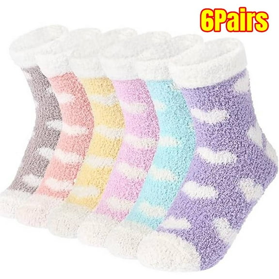 6 Pairs  Socks Plush Slipper Socks Women - Colorful Warm Fuzzy