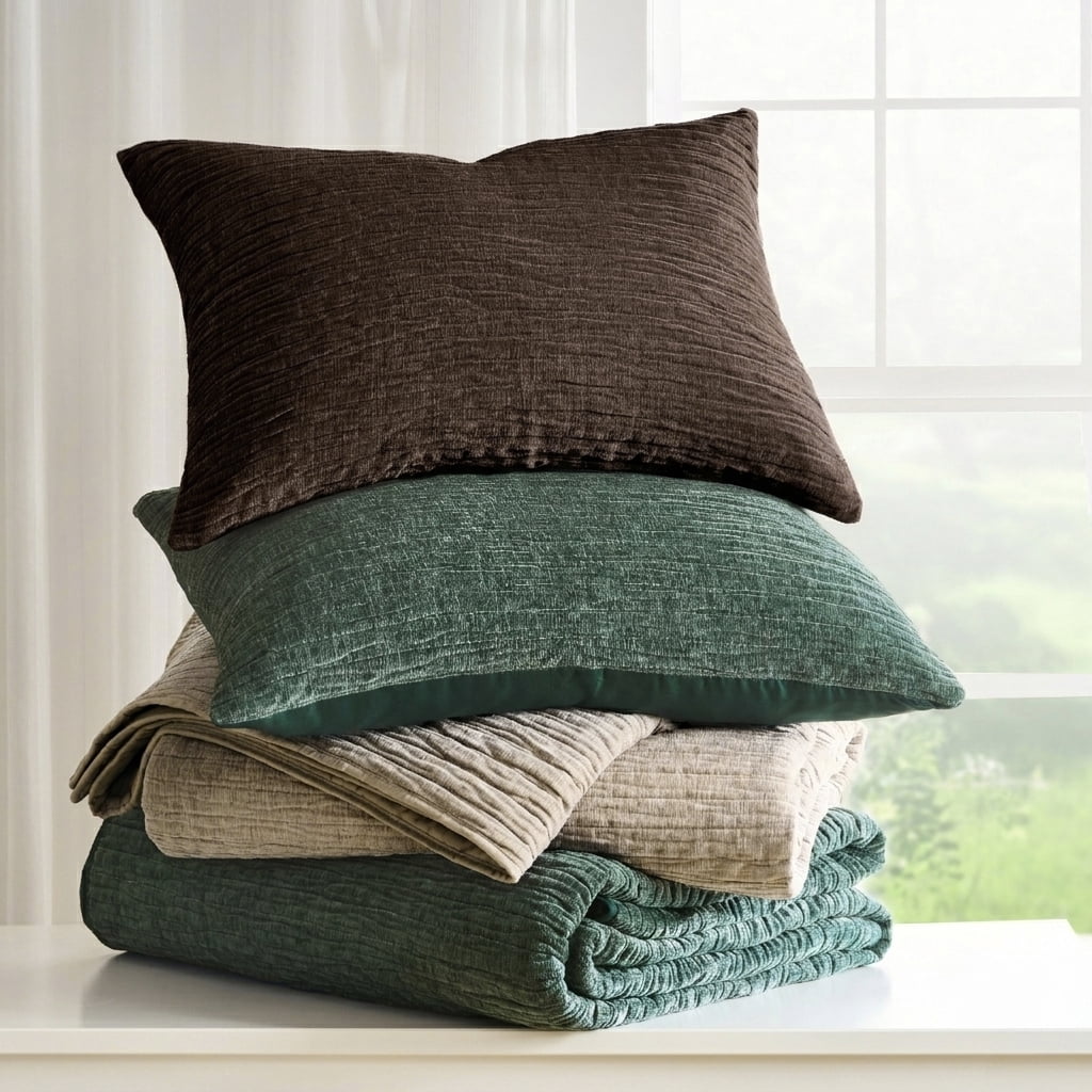 Greenland Home Fashions Velvet Crush ChocolateTextured Plush Quilted Chenille Pillow Sham, All Ages, King
