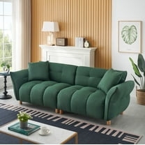93" Sofa Couch for Living Room,Teddy Upholstered Sofa,3 Seater Couch with 2 Pillows for Apartment,Bedroom,Office,Green