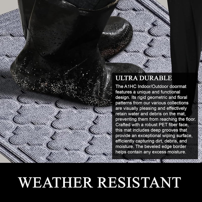 A1HC Indoor Outdoor Mat, Front and Back Entrance Welcome Mats, Front Door Patio Mats 24x36 Inches, Non-Slip Easy Clean Entrance Washable Large Size Doormats, Light Grey