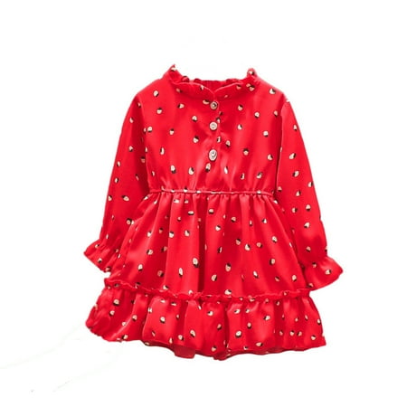 

DNDKILG Baby Toddler Girls Sundress Long Sleeve Floral Dresses Spring Dress Red 1Y-8T 110