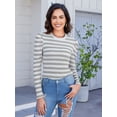 thumbnail image 2 of Scacto Women's Puff Long Sleeve Knit Tops Casual Crewneck Neck Striped T-Shirts Trendy Blouses, 2 of 6