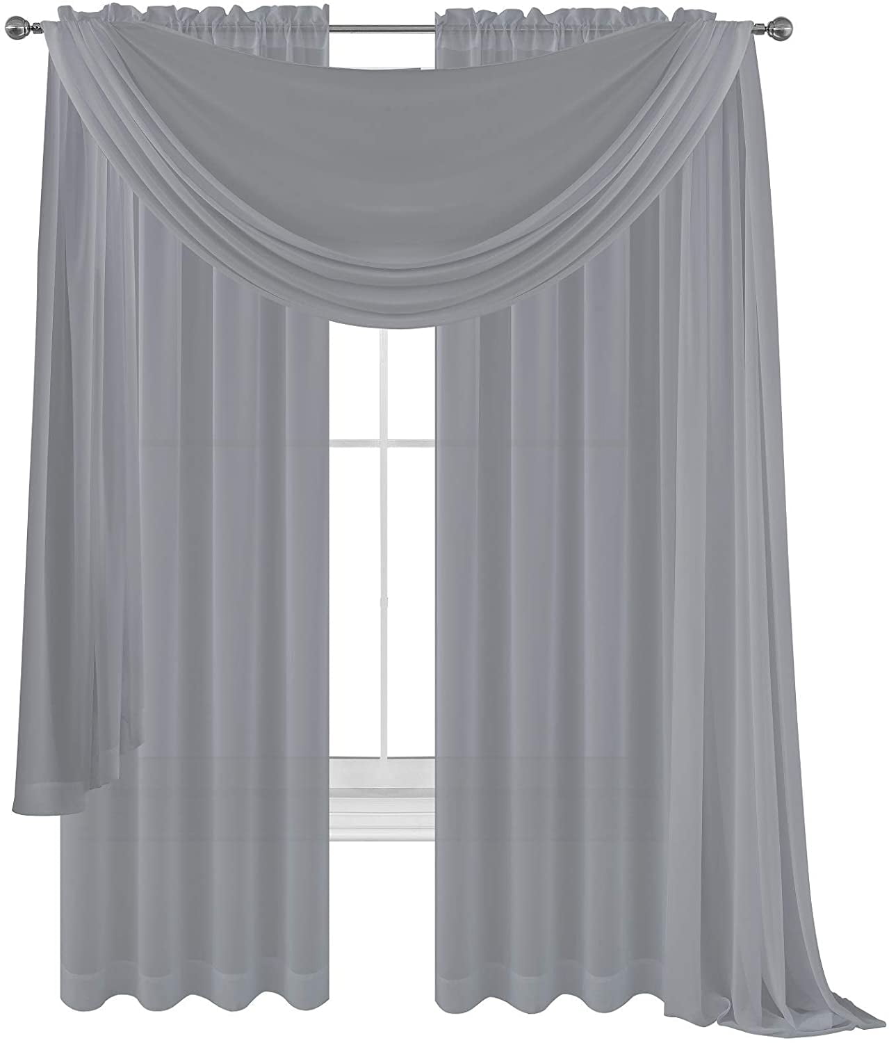 Grey Drape/Panels/Scarves/Treatment Beautiful Sheer Voile Window