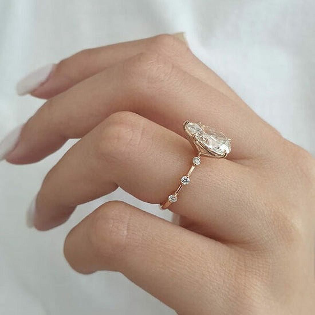 solitaire jewels 3CT Pear Moissanite Pave Diatance Diamond Solitaire Engagement Ring For Women, 14K Rose Gold
