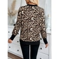 thumbnail image 6 of Women Long Sleeve Leopard Print Tops with Button Cuffs Dressy Casual V Neck Summer Outfits Early Fall Clothes Khaki S, 6 of 7