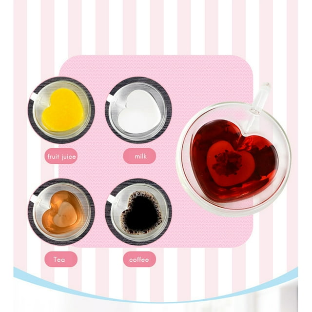 Taza de té de vidrio de doble pared Jadeshay con forma de corazón 180 ml/240 ml