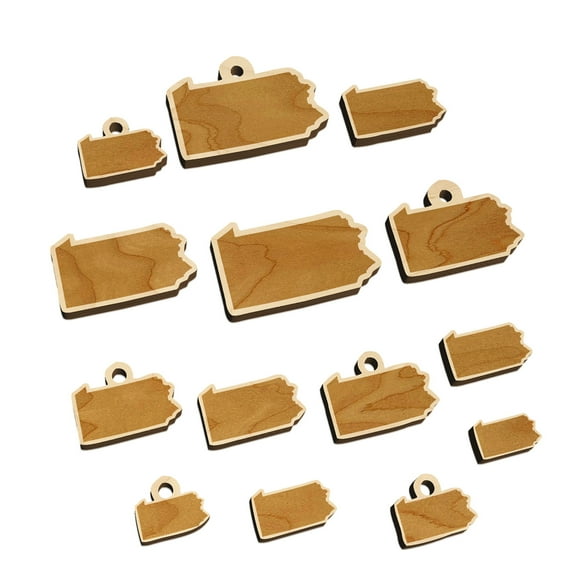 Pennsylvania State Silhouette Wood Mini Charms Shapes DIY Craft Jewelry - With Hole - Various Sizes (16pcs)