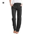 thumbnail image 4 of Sonducket Pantalones casuales sueltos para mujer para el hogar o la oficina - Tela de algodón Transpirable y absorbe el sudor Pantalones rectos Prendas para la parte inferior del cuerpo negro,1 m, 4 of 6