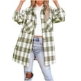 thumbnail image 1 of Pompotops Ladies Fashion Contrast Plaid Long Sleeve Pocket Button Woolen Long Jacket, 1 of 6