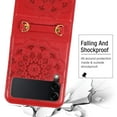 thumbnail image 5 of Dteck Case For Samsung Galaxy Z Flip 3 5G Shockproof Embossed Mandala Pattern Women's Wallet Case with Card Holder Detachable Shoulder Strap, Red, 5 of 5