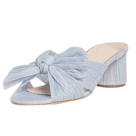 

Cuhas Wide Sandals for Women SlippersWomen s Fashion Sandals Thick Heel Bow Silk Sandals Retro Buckle Shoes