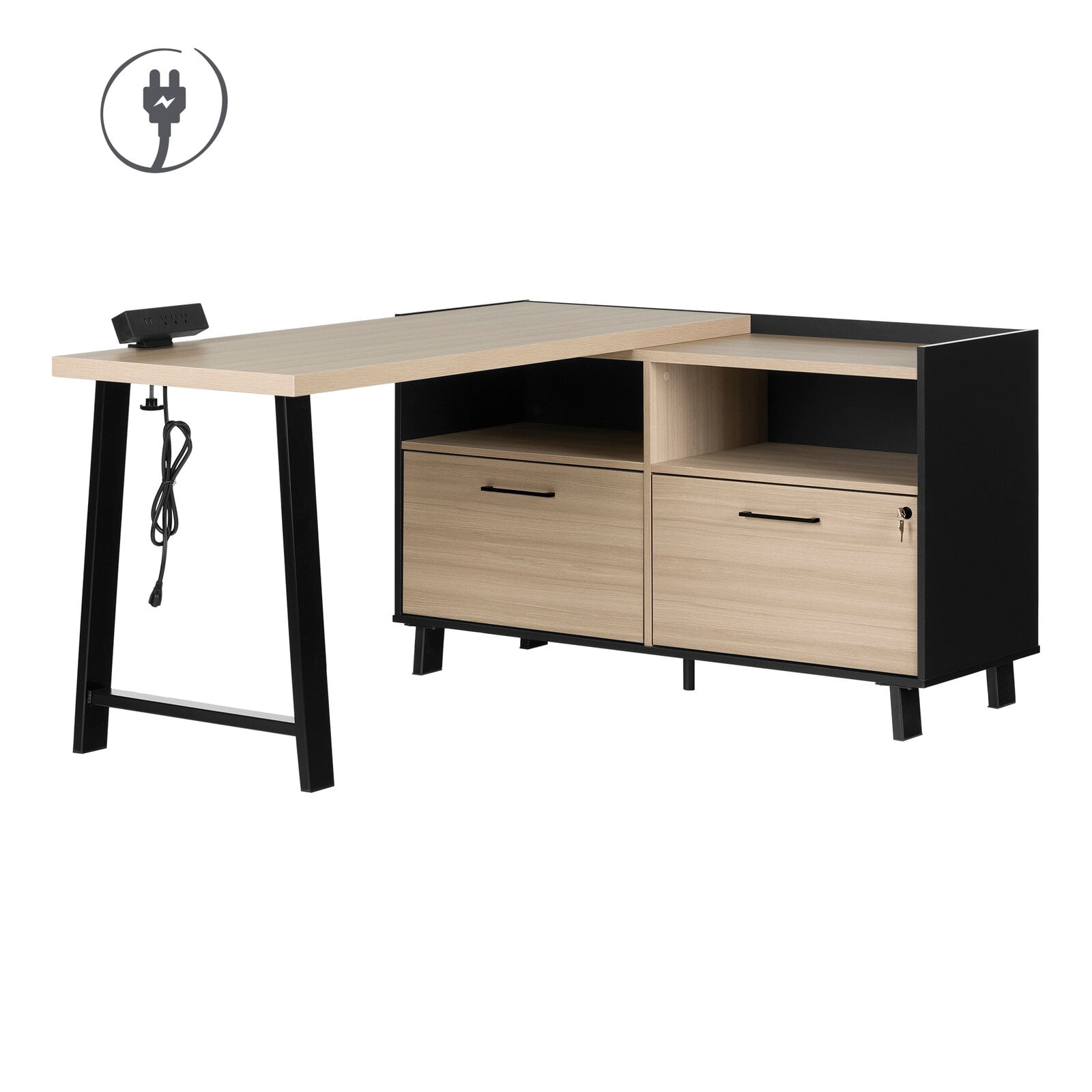 Kozack L-Shape Desk with Built in Outlets - Walmart.com