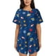 thumbnail image 1 of Fotbe Space Conjunto de Pijama Estampado para Mujer, 2 Piezas, Ropa de Dormir con Camiseta de Manga Corta y Shorts Suaves-Small, 1 of 6