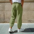 thumbnail image 5 of Cargo Pants For Men, Pants for Men Straight Leg Linen Pants Elastic Waist Drawstring Trousers Casual Beach Bussiness Dress Loose Fit Pant with Pockets Army Green S, 5 of 7