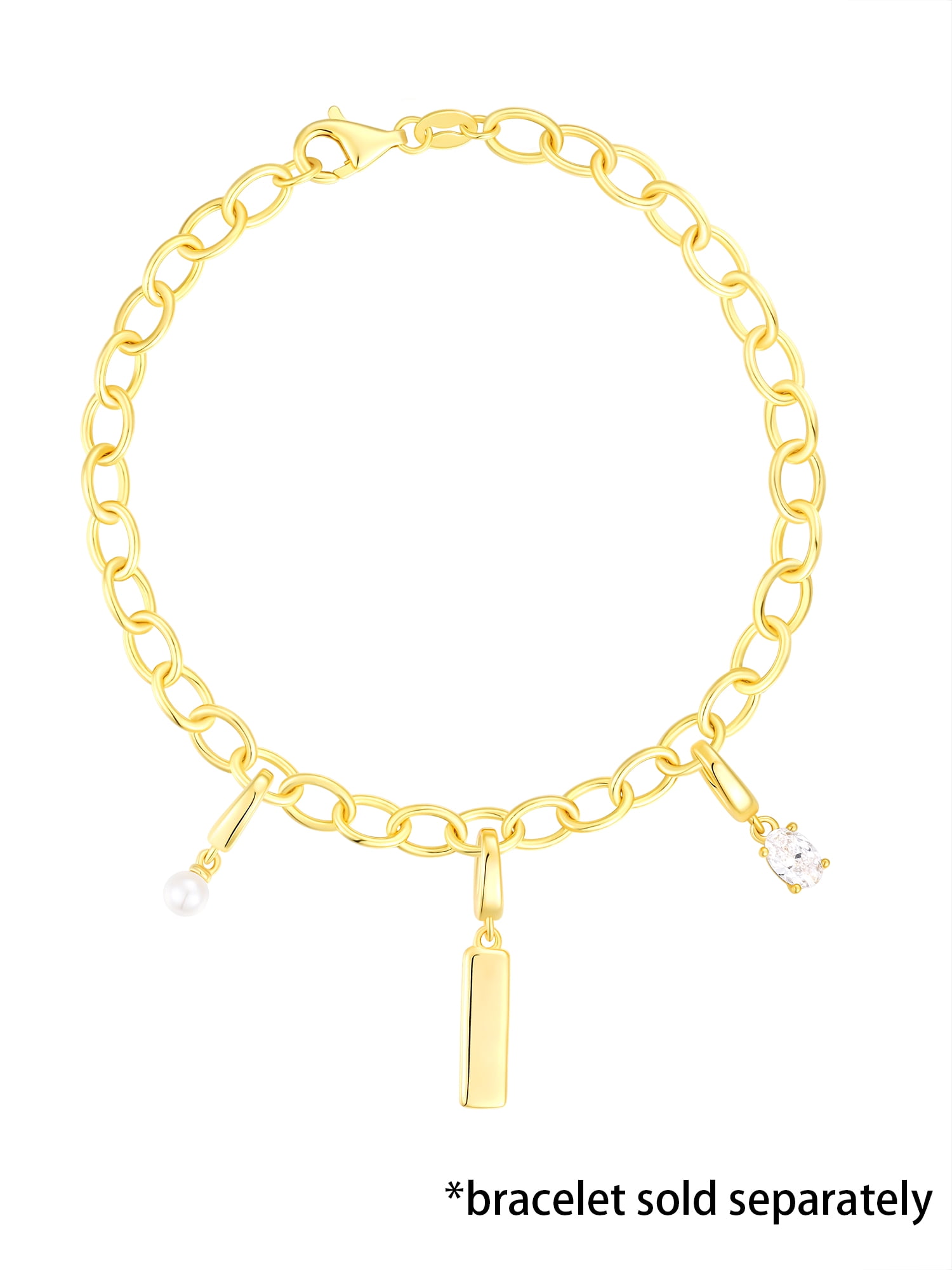 Brilliance Fine Jewelry Oval Simulated Diamonds Charm Set in 14KT Gold Plated Sterling Silver