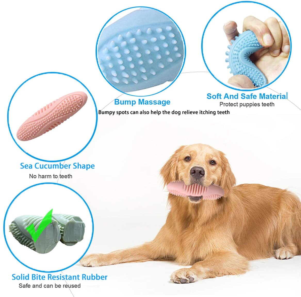 DogieLyn 2-8 Months Interactive Teething Chew Toys, Puppies Biting Toy,  Soothes Itchy Teeth and Painful 360° Doggy Teeth Cleaning Soft Rubber
