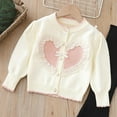 thumbnail image 4 of Suéter de cuello redondo para primavera y otoño e invierno para niñas, suéter con lazo en forma de corazón y botones de perlas, cárdigan de manga larga, suéter para niños, parte superior de poliéster, 4 of 7