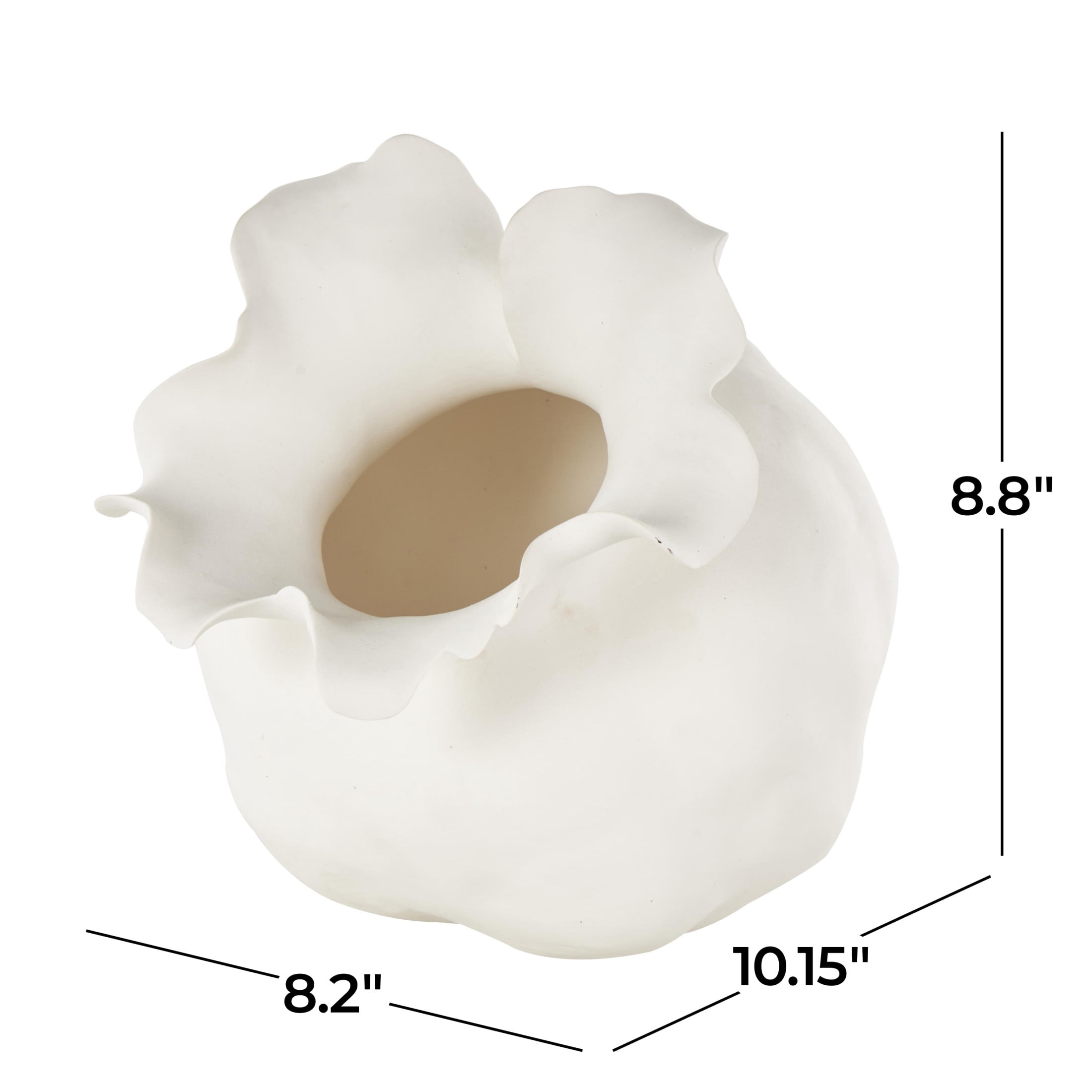 DecMode 9" Abstract Wide Rounded Floral Shaped White Ceramic Vase with Petal Rim