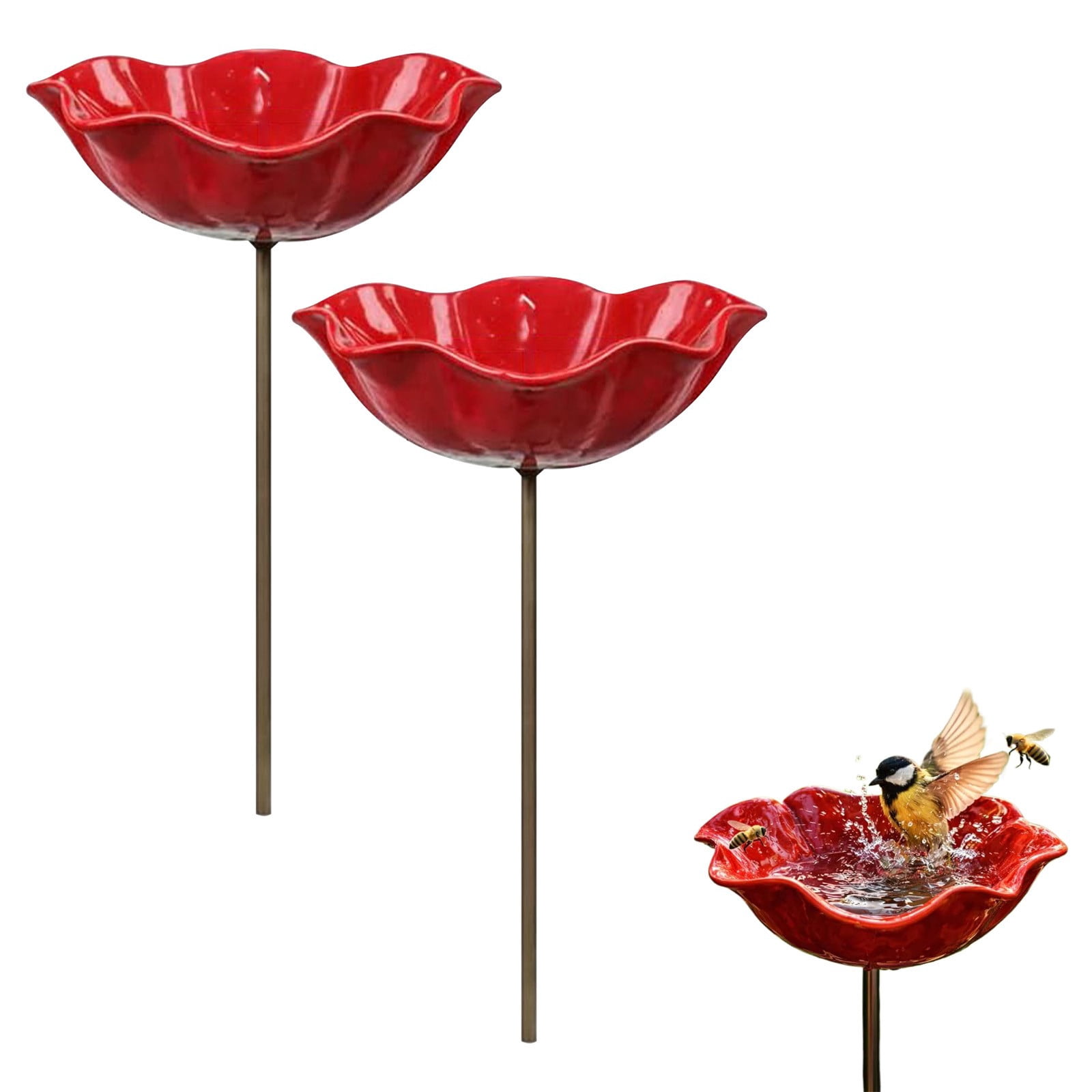 Handmade Metal Flower Garden Stake Bird Bath, 2026 New Bird Bath for Garden Metal Bee Water Feeder with Flower Design for Outdoor Yard Decor